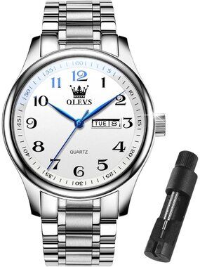 Men's Silver Classic Analog Quartz Stainless Steel Relojes Waterproof Watch